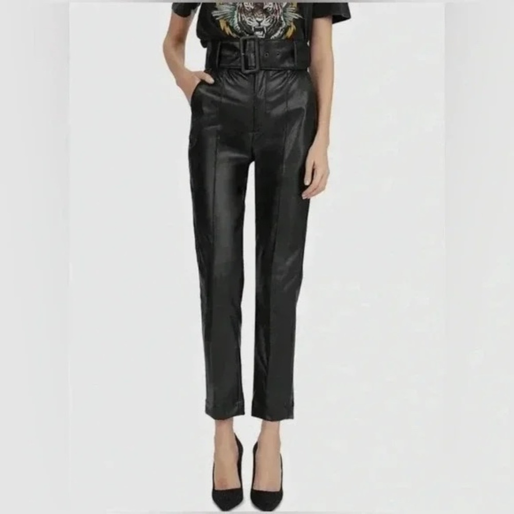 The Kooples Black High-Waist Belted Faux-Leather Pants